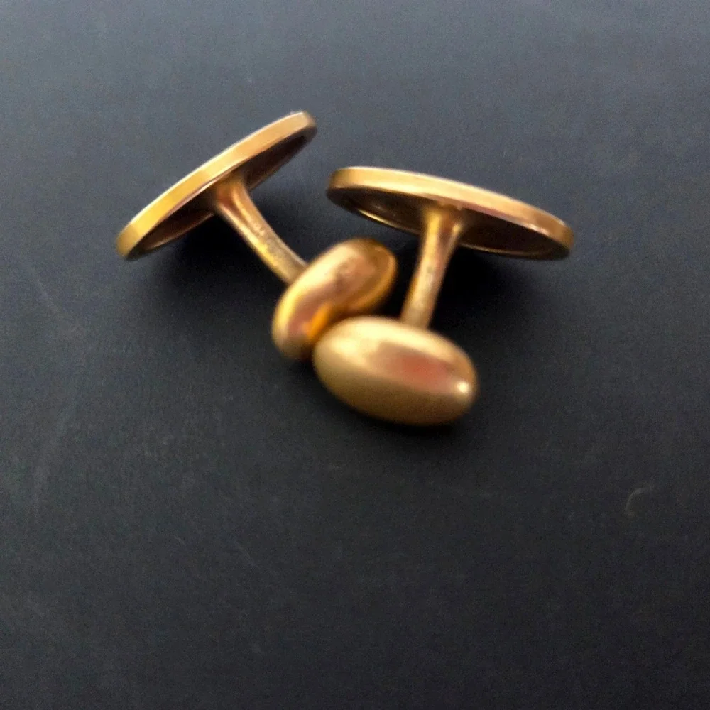 Vintage Krementz Gold Plated Engraved Monogram Oval Bean Back Cufflinks